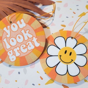 Retro Car Accessories, Daisy Car Air Freshener, You Look Great Car Accessory Gift, Groovy Vintage Car Freshener Gift Set