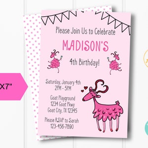 Pink Goat Birthday Party Invitation Template Edit Online Print at Home ...