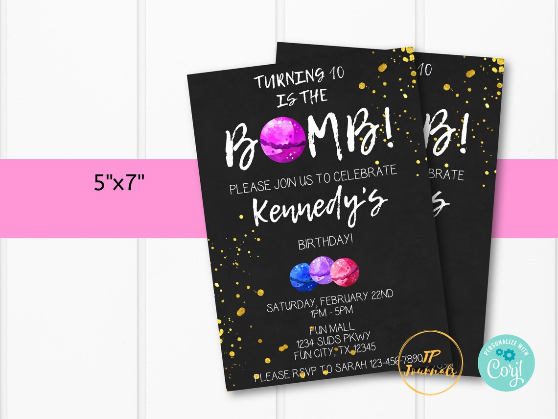 Bathbomb Birthday Party Invitation Template Bath Bomb Party Etsy