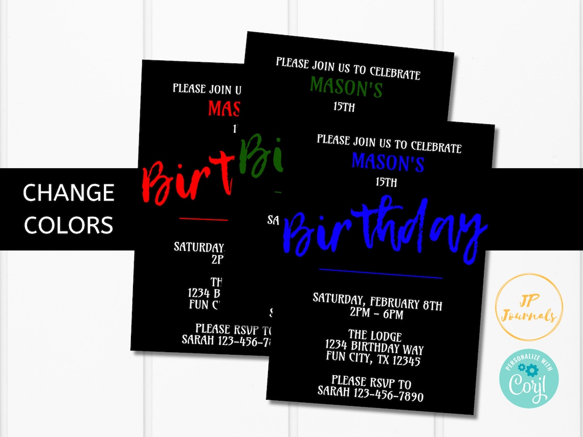 Teen Boy Birthday Party Invitation Template Masculine Man - Etsy