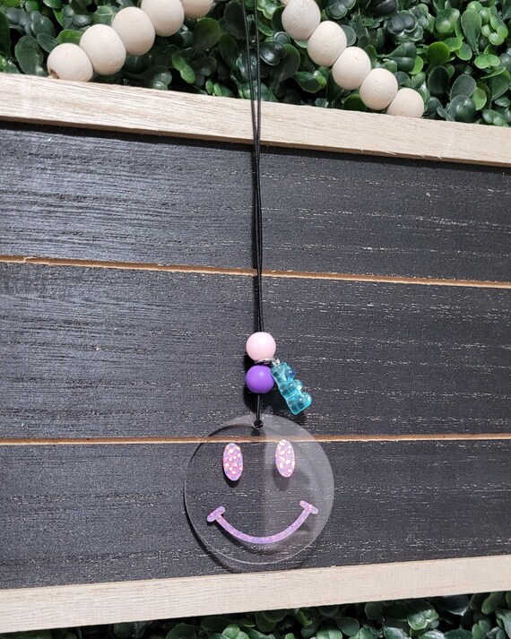 Smiley Car Charm for Rear View Mirror, Acrylic Car Charm Retro Design