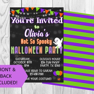 Not So Spooky Halloween Birthday Party Invitation DIY Edit Printable Invite Download and Print Orange Purple Green Black image 2