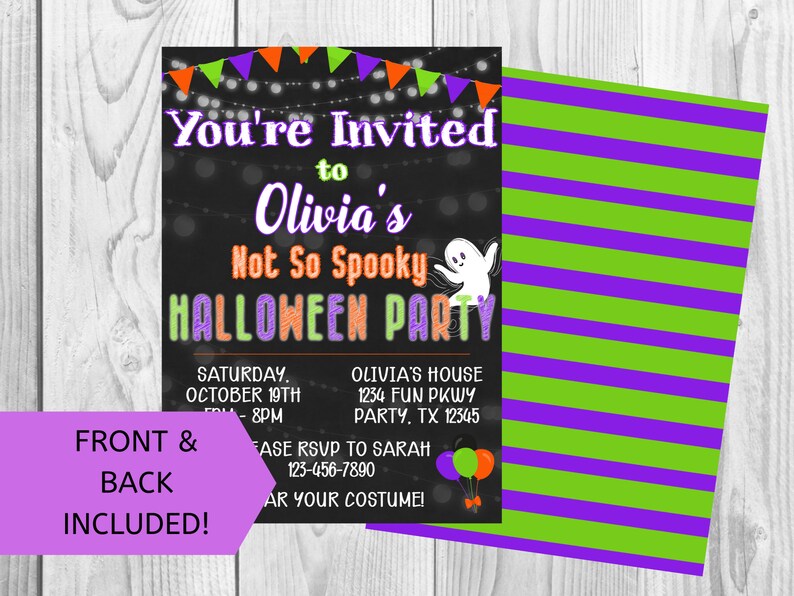 Not So Spooky Halloween Birthday Party Invitation DIY Edit Printable Invite Download and Print Orange Purple Green Black image 2