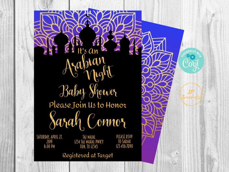 It/'s An Arabian Night Bollywood Themed Royal Blue and Gold DIY Printable Invite Arabian Night Baby Shower Invitation