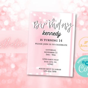 Pink Aesthetic Birthday Party Invitation for Girls, DIY Edit and Print, Teen Tween Girl Aesthetic Birthday Party image 4