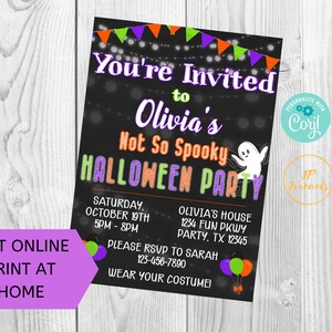 Not So Spooky Halloween Birthday Party Invitation DIY Edit Printable Invite Download and Print Orange Purple Green Black image 5