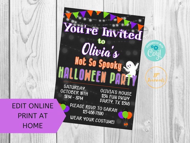 Not So Spooky Halloween Birthday Party Invitation DIY Edit Printable Invite Download and Print Orange Purple Green Black image 5