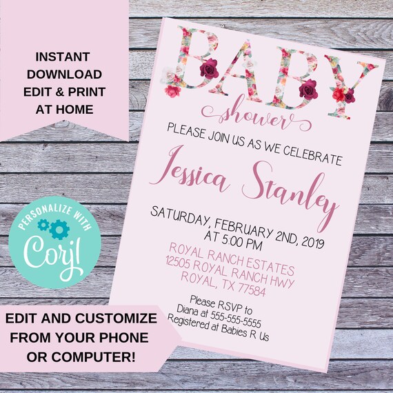pretty in pink baby shower invitations