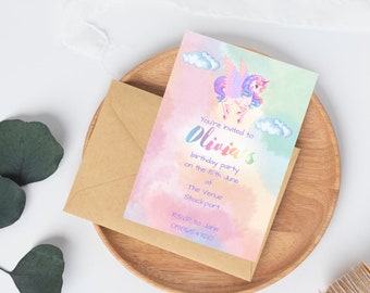 Made to Order Unicorn Child's Birthday Invitation with your child's party information