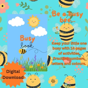 Busy Book, Insect themed toddler activity book, practice numbers, letters and colours, busy books, busy book