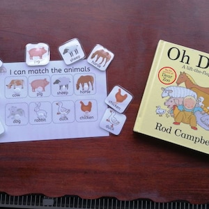 Oh Dear themed animal match printable, nursery, preschool, reception, bookish play, homeschool