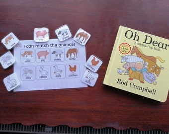 Oh Dear themed animal match printable, nursery, preschool, reception, bookish play, homeschool