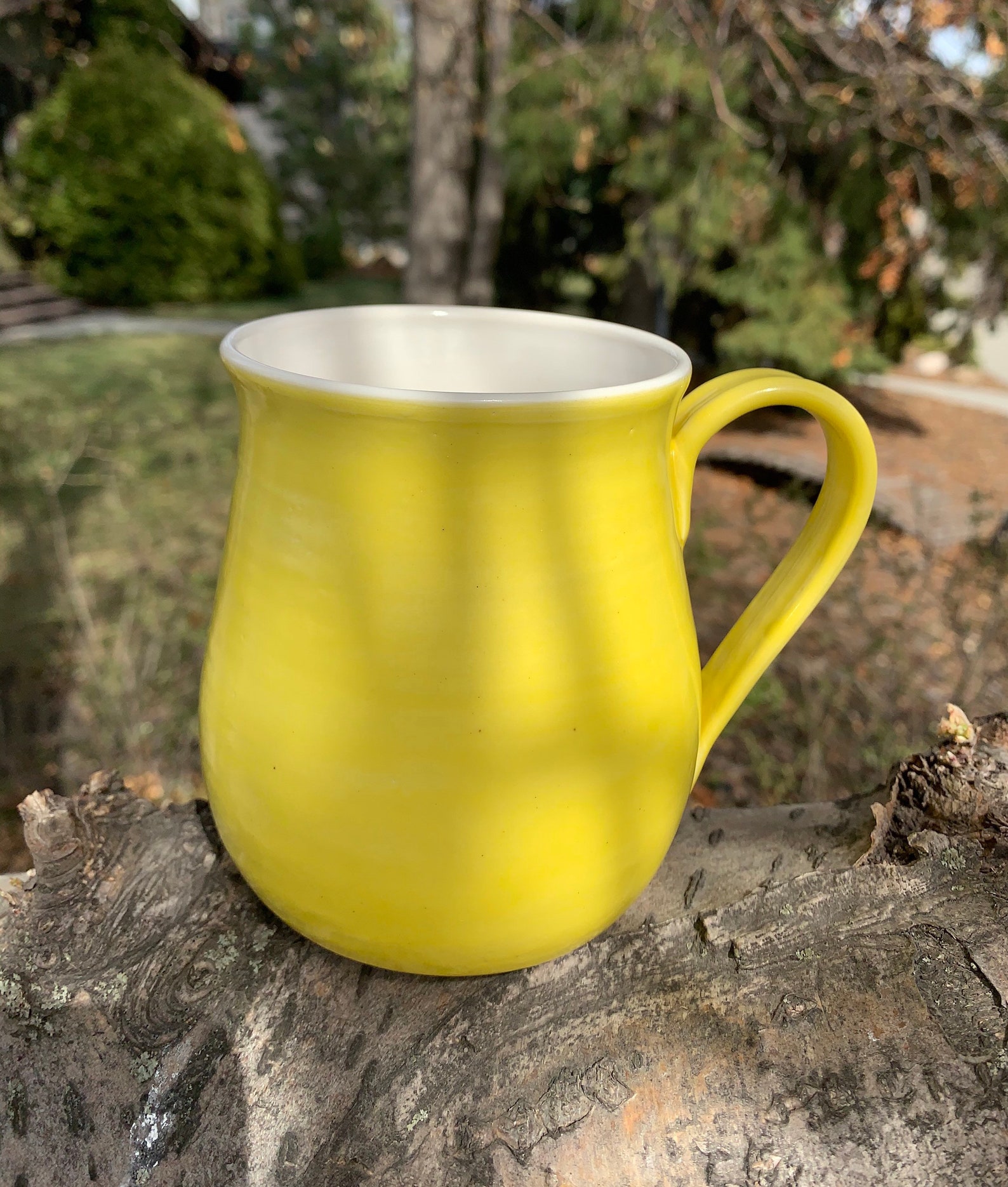 16oz Yellow and White Pottery Mug Etsy