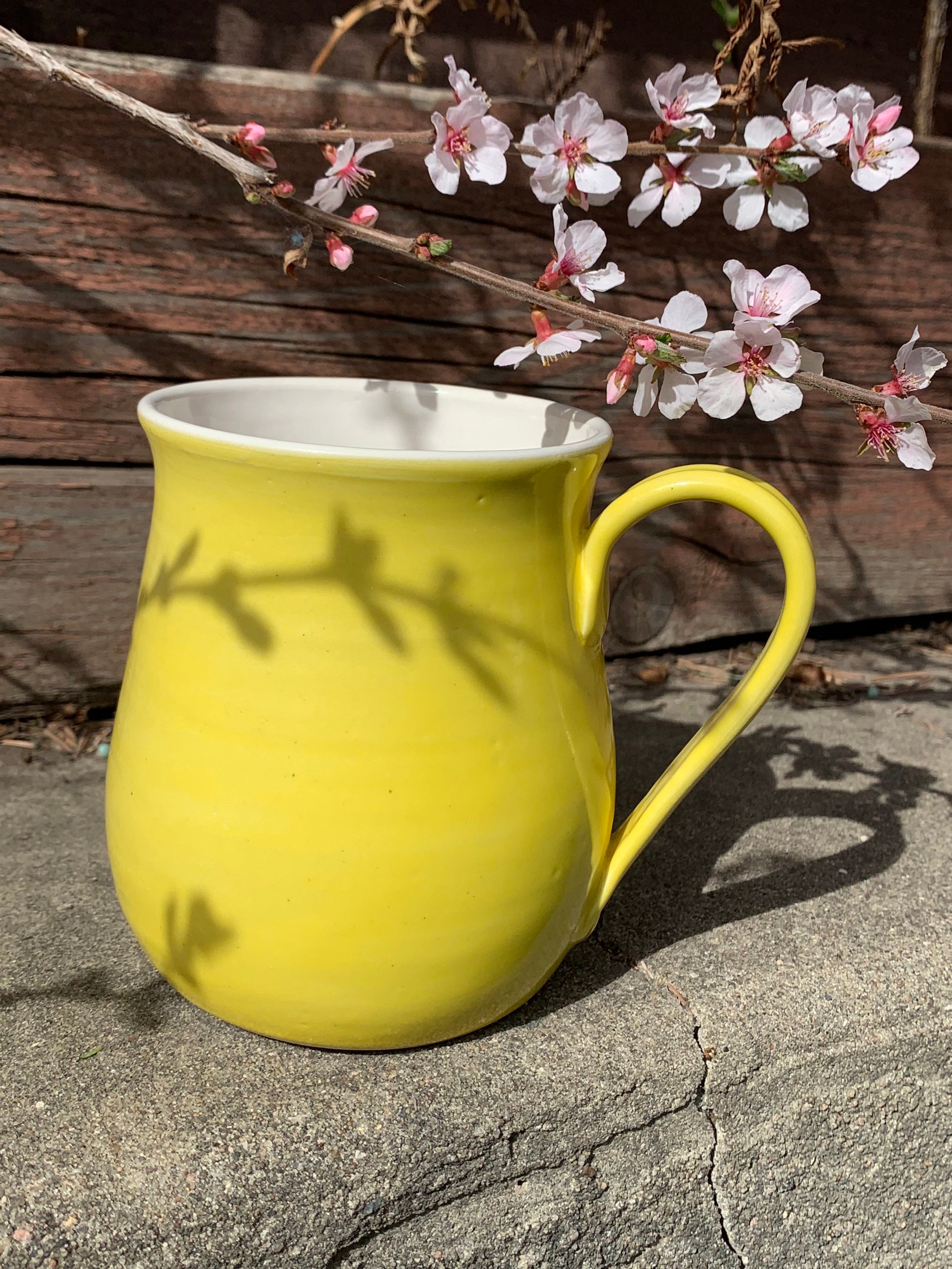 16oz Yellow and White Pottery Mug Etsy