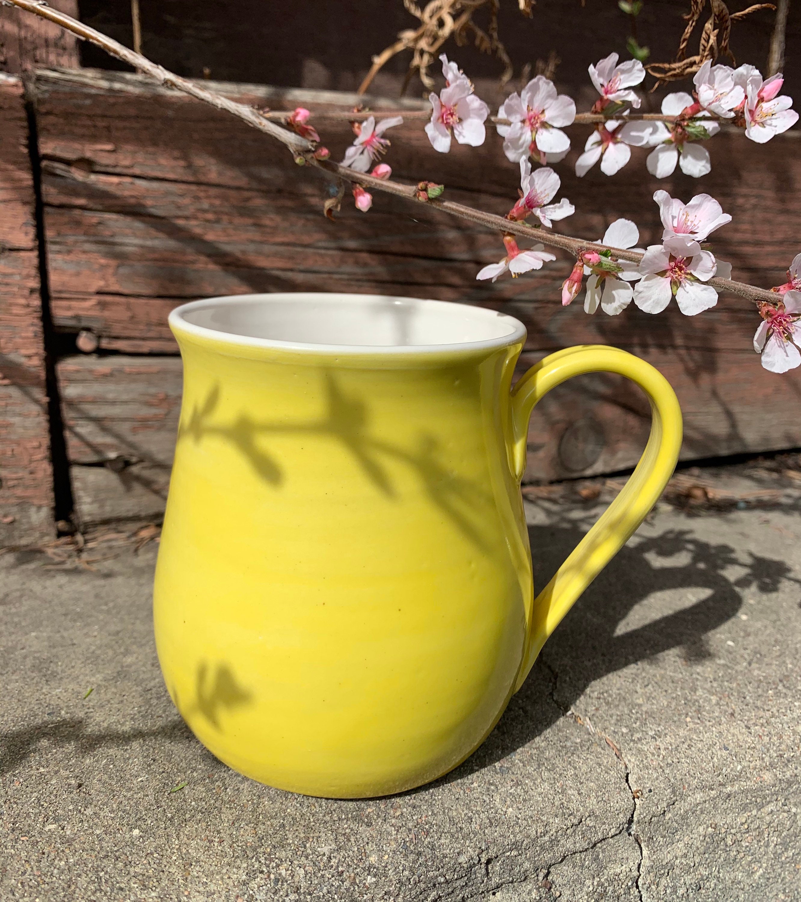 16oz Yellow and White Pottery Mug Etsy