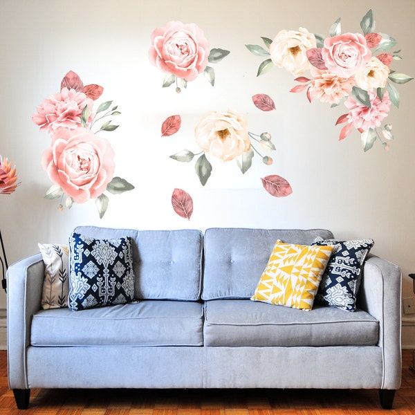 Stickers floral autocollant décoration de mur | Décoration mur chambre, salon style floral | Déco de mur ambiance fleur