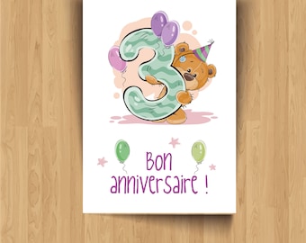 Lot de 4 cartes d'anniversaire de 3 à 10 ans
