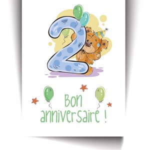 Carte anniversaire 2 ans - Carte postale recto verso pour enfant ou bébé, carte 1er âge, premier anniversaire image 2