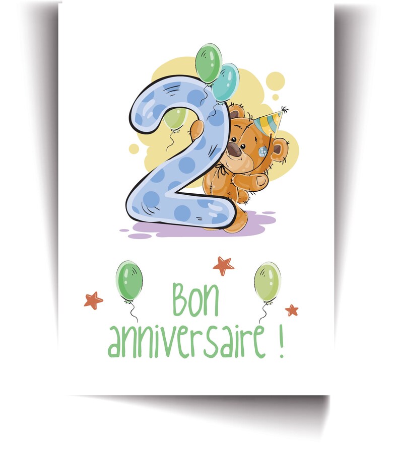 Carte anniversaire 2 ans - Carte postale recto verso pour enfant ou bébé, carte 1er âge, premier anniversaire image 2
