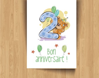 2-year anniversary card - Two-sided postcard for child or baby, 1st age card, first birthday