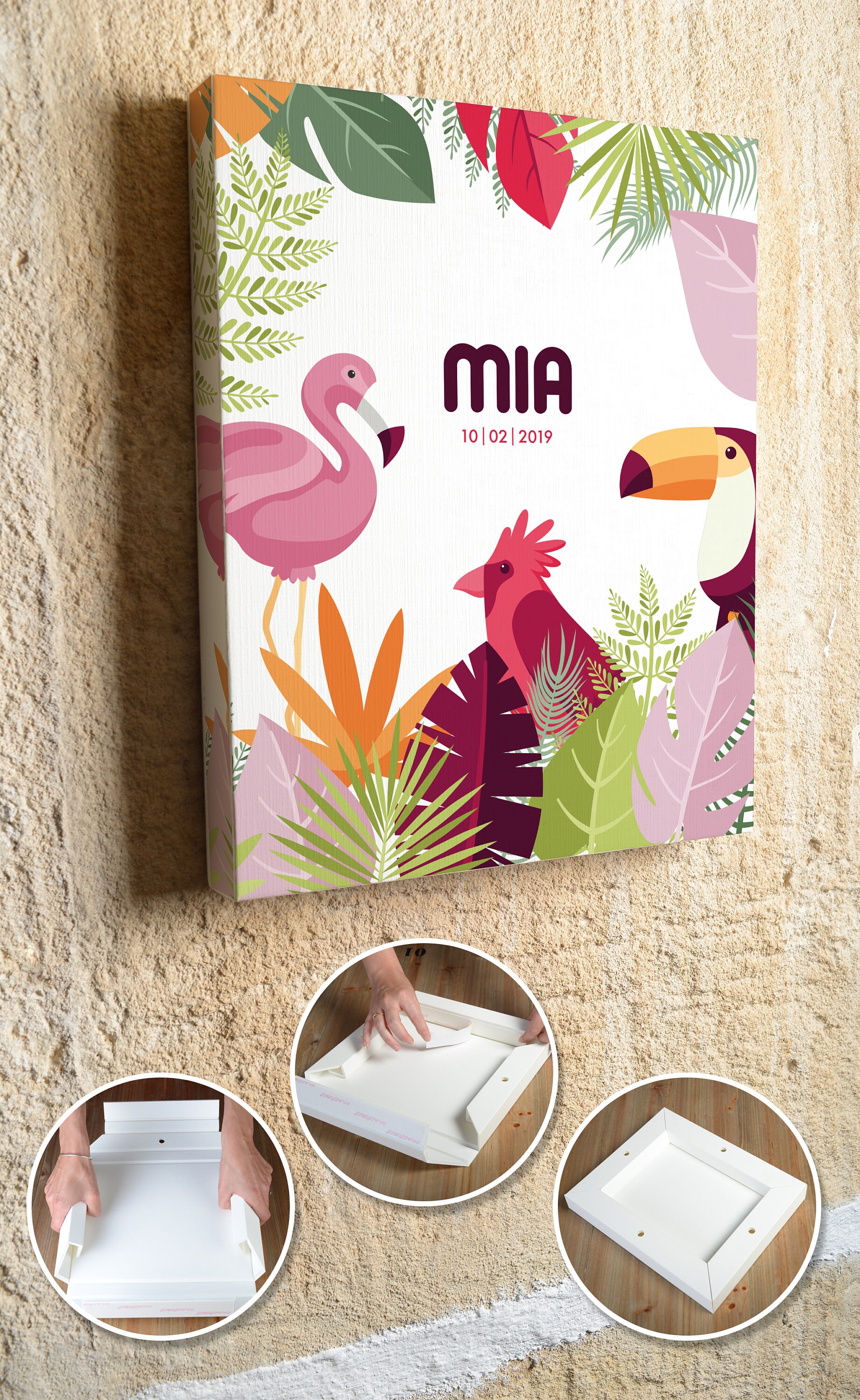 Tableau Photo | Illustration Enfant à Personnaliser, Panneau Mural Style Animal Tropical