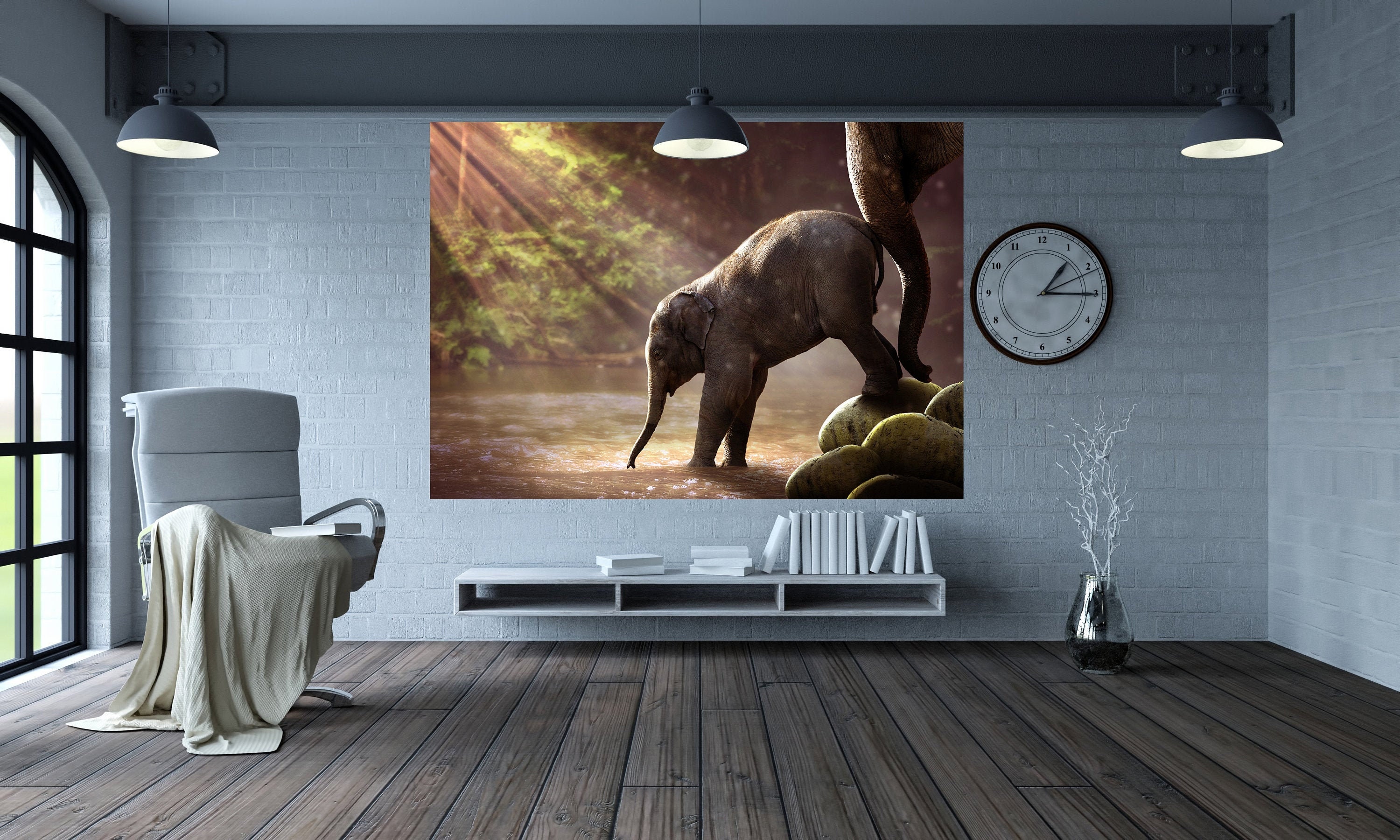 Papier Peint Panoramique Style Animal Nature | Photo Hd Éléphant Décoration Murale Animal