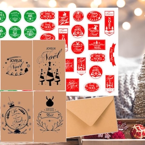 Cartes de vœux pour Noël avec planche de stickers