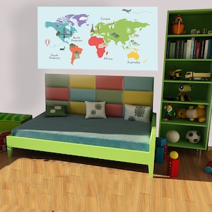 Papier peint mural affiche carte du monde | Décoration chambre enfant | Poster carte géographie