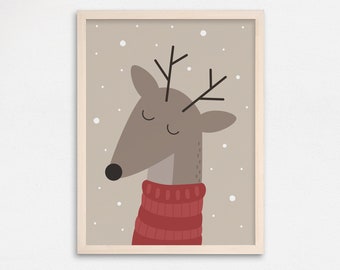 Rendier Wall Art, Kids Christmas Print, Xmas Wall Art, Christmas Home Decor, Winter Decor, Xmas Print, Rendier Print, Kerstversiering