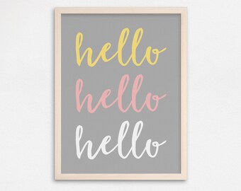Hello Print, Sztuka ścienna dla dziewcząt, Wydruk do pokoju dziecięcego, Plakat dla dzieci, Sztuka ścienna dla dzieci, Dekoracja pokoju dla dziewcząt, Sztuka do pokoju dziecięcego dla dziewcząt, Plakat dla dziewcząt, Plakat do pokoju dziecięcego