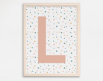 Impresión de la carta de la guardería, impresión inicial de los niños, arte de la pared de la guardería del coral rosa, arte de la pared de la habitación de los niños, arte de la guardería, impresión del monograma de los niños, arte de la pared de la carta