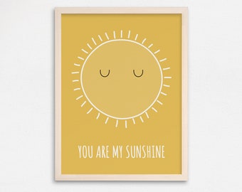 You Are My Sunshine Wall Art, Sun Nursery Art, Kids Room Poster, Yellow Nursery Print, Kids Quote Wall Decor, Children Art Print, Sun Decor