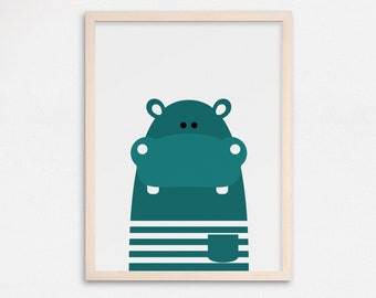 Hippo Print, Kids Wall Art, Animal Nursery Print, Kids Room Decor, Nursery Art, Kids Animal Print, Modern Nursery Decor, Kinderzimmer Poster
