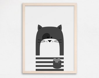 Kids Wall Art, Cat Print, Animal Nursery Print, Kids Print, Animal Wall Art For Kids, Cat Nursery Art, Grey Nursery Decor, Kids Room Art