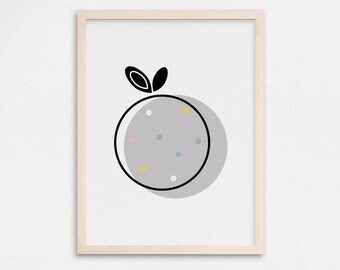 Peach Kitchen Wall Art, Modern Minimalist Print, Fruit Kitchen Art, Peach Print, Minimalist Kids Art, Fruit Nursery Print, Kids Room Print