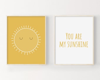 Usted es mi sol pared arte, vivero impresiones conjunto de 2, impresión del sol, citar a los niños cartel, arte de la guardería neutral de género, arte de la pared de los niños