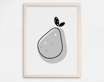 Birne Wall Art, Fruit Art Print, Kids Wall Art, Kitchen Art Print, Minimalist Kitchen Decor, Birar Print, Fruit Nursery Art, Children Wall Art