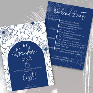 Patriotic Bachelorette Invitation & Itinerary Template, 4th of July Bachelorette, Summer Bachelorette, Let Freedom Ring, Lake Bachelorette