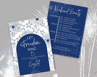 Patriotic Bachelorette Invitation Template, 4th of July Itinerary (Canva Editable)
