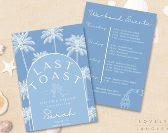 Beach Bachelorette Invitation & Itinerary Template, Coastal Bachelorette, Last Toast on the Coast, Bach Weekend, Editable