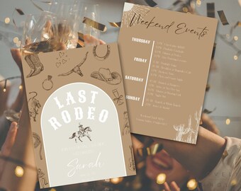 Western Bachelorette Invitation Template, Last Rodeo Itinerary (Canva Editable)