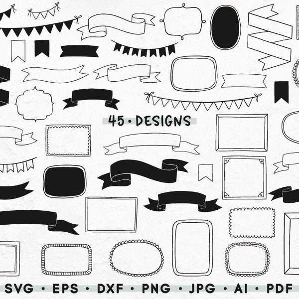 Hand drawn frame Svg, borders svg, ribbons and banners, bunting, Cricut Design, Eps, Png, Jpg, Dxf, Pdf, Ai Instant Download, Commercial use