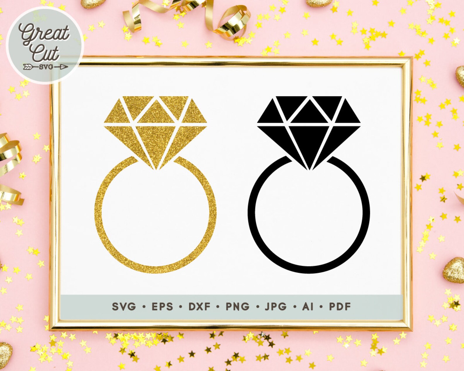 Glitter Diamond Ring Svg Gold Glitter Digital Paper Ring Etsy