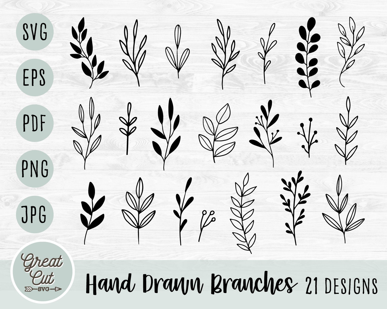 Leaves Svg Hand drawn Branches SVG Decorative Elements SVG Etsy
