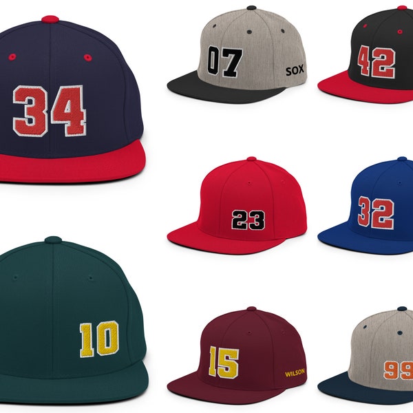 Custom Number Varsity Sports Player Snapback Hat Baseball Cap