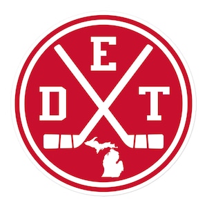 Detroit Hockey Emblem Red Round Retro DET Window Decal Bumper Sticker