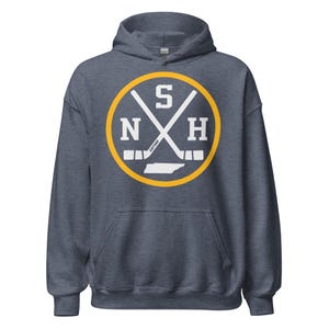 Retro Nashville Hockey Emblem Vintage NSH Sweatshirt Pullover Hoodie Heather Sport Dark Navy