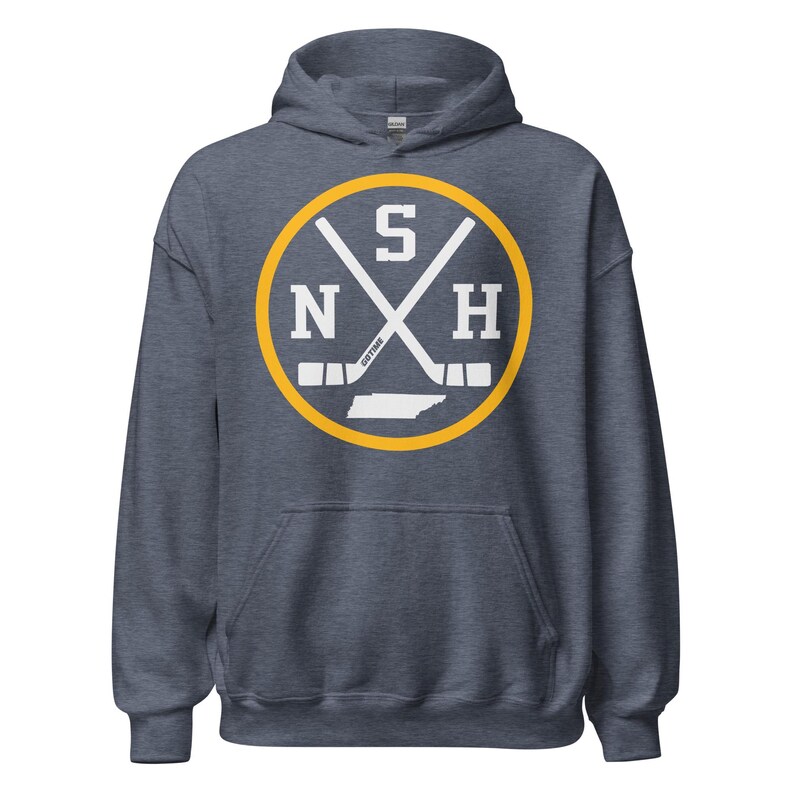 Retro Nashville Hockey Emblem Vintage NSH Sweatshirt Pullover Hoodie Heather Sport Dark Navy