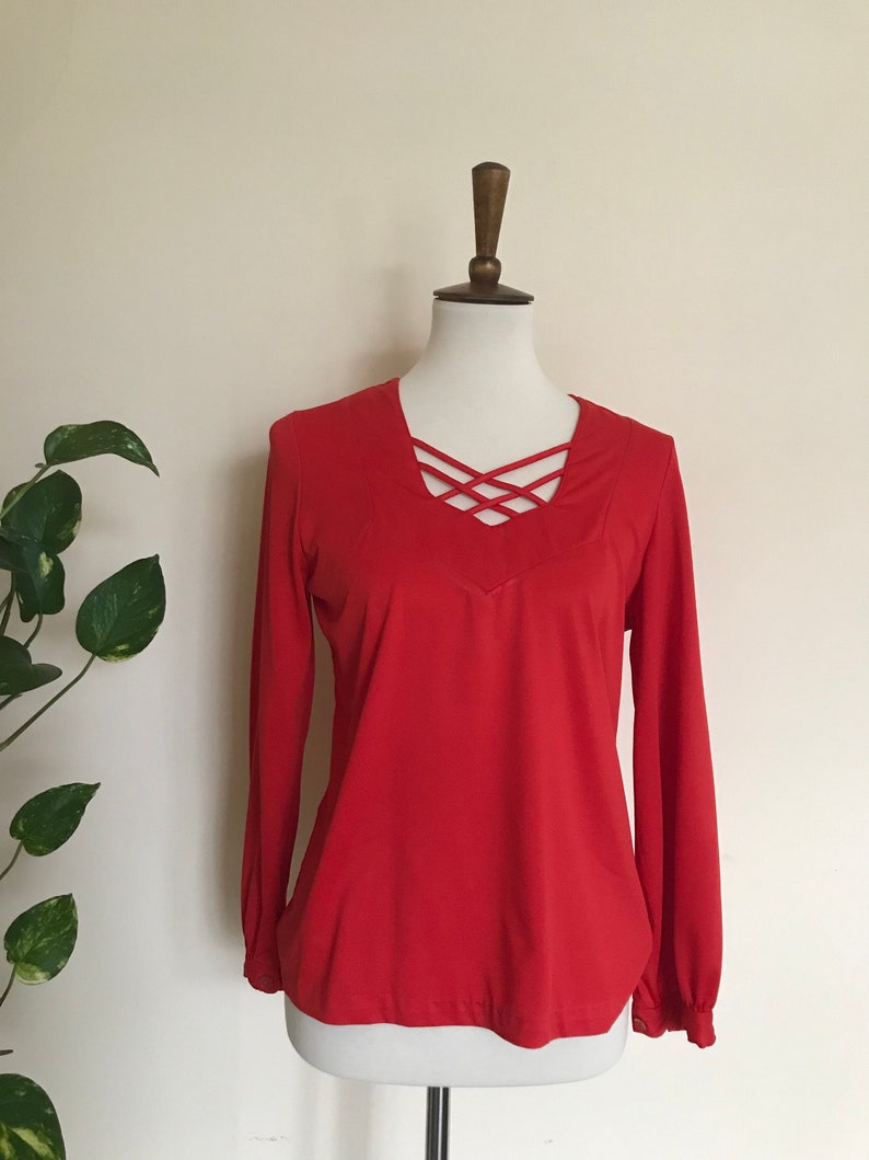 Vintage cadmium red criss cross blouse