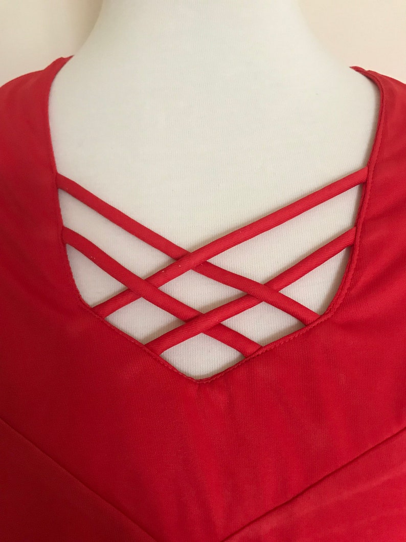 Vintage cadmium red criss cross blouse